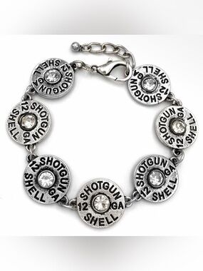 NWT Bullet Shell Rhinestone Chain Link Bracelet Silver